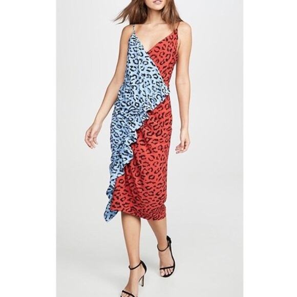 NWT A.L.C. Estelle Animal Print Silk Ruffle Faux Wrap Dress Size 4 - Picture 2 of 14